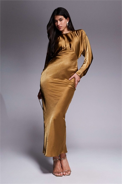 Макси-платье из сатина с рукавами «летучая мышь» артикул 143826835