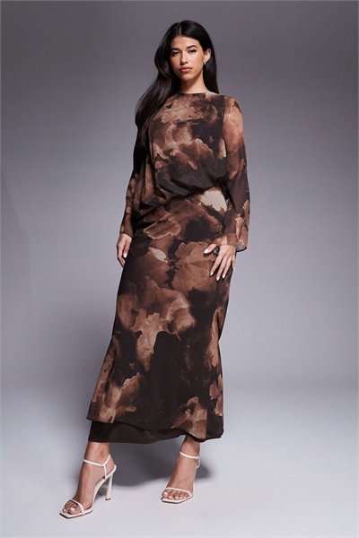 Макси-платье с асимметричным топом-блузоном из шифона артикул 152802390