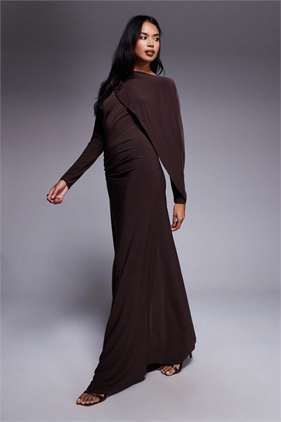 Макси-платье с элементами в виде облегающей накидки артикул 150481387