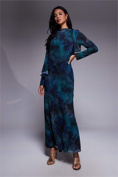 Макси-платье с воланами и накидкой артикул 150481392