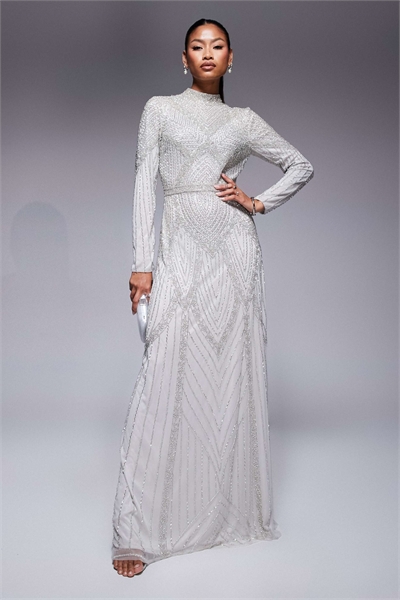 Макси-платье с высоким воротником и бисером от Tia артикул 143502621