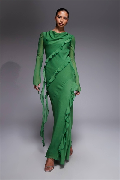 Макси-платье из шифона с оборками артикул 153785376