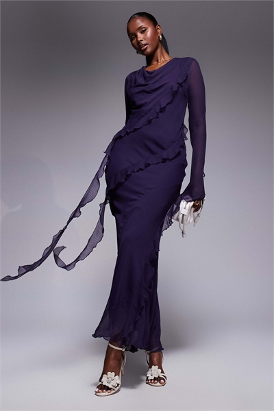 Шифоновое макси-платье с оборками артикул 147262646