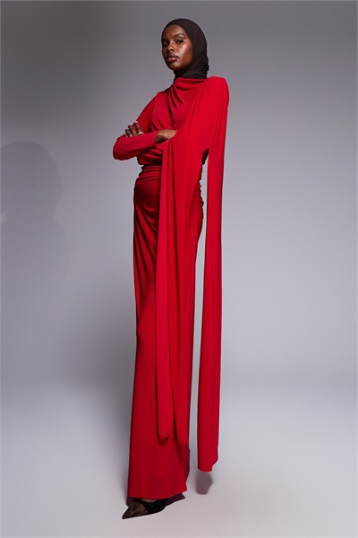 Макси-платье с элементами в виде облегающей накидки артикул 154630808