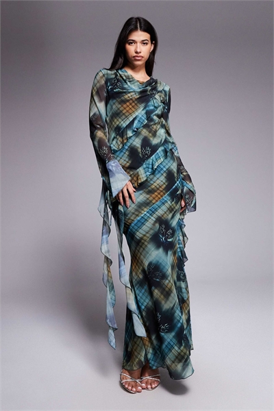 Макси-платье из шифона с оборками артикул 150202176