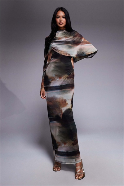 Макси-платье с накидкой через плечо артикул 150481386