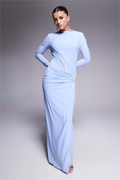 Платье с закрученным передом нежно-голубого цвета артикул 143497423