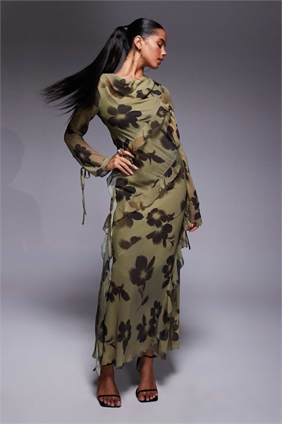 Шифоновое макси-платье с оборками артикул 147262651