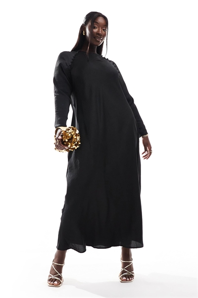 ASOS DESIGN: макси-платье из атласа с косой вставкой и пуговицами артикул 132952130