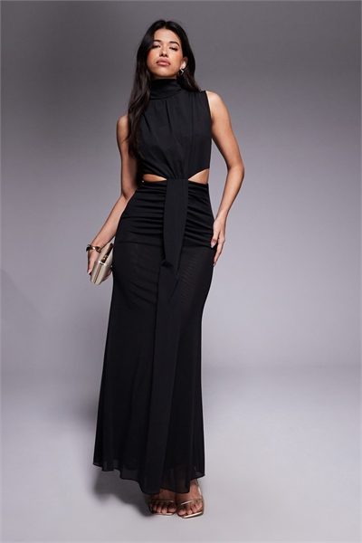 Макси-платье с высоким вырезом на шее артикул 150147353