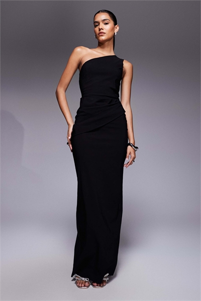 Макси-платье из бенгалина с одним плечом, рюшами и драпировкой на талии артикул 151638944