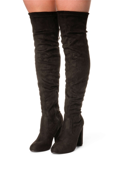 Ботинки на высоком каблуке выше колена с застежкой-молнией, черного цвета артикул 153854992