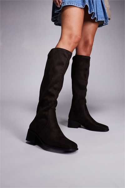 Simmi London Xander Широкие элегантные ботинки до колен из коричневой искусственной замши артикул 144907835