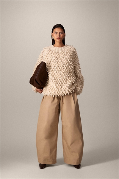 Свитер из чистой шерсти, связанный вручную, с петлями и бахромой артикул 147698098