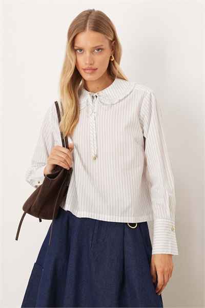 Рубашка Avery в тонкую полоску с объемным воротником и двойными манжетами артикул 153116549