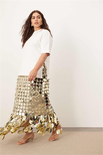 Юбка средней длины с бахромой по низу, украшенная пайетками в стиле «Curve Futurist» артикул 143752715
