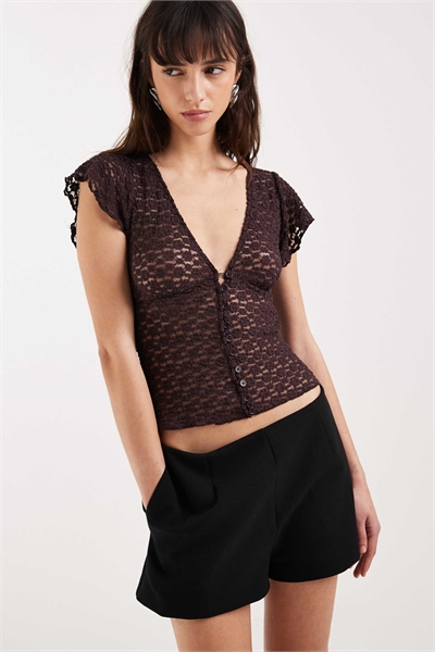 Топ с V-образным вырезом и застежкой на пуговицах из кружева от Yeslin артикул 154868136