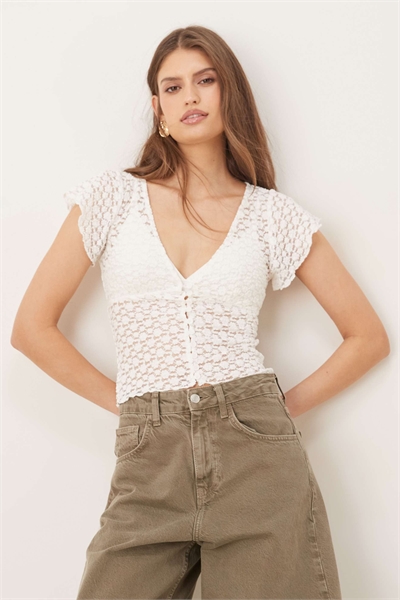 Топ с V-образным вырезом и застежкой на пуговицах из кружева от Yeslin артикул 154868137