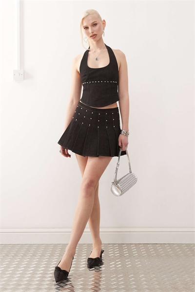 Мини-юбка с заклепками и складками от Gatlin co-ord артикул 143374012