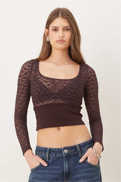 Топ Nolita с длинными рукавами, ребристой талией и кружевом артикул 154868142