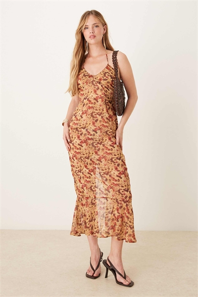 Платье-миди с цветочным принтом и открытой спиной от Alette, цвет ржавчины артикул 149955615