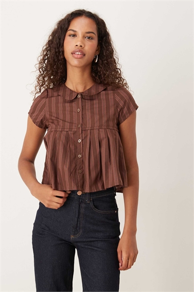 Блузка Kaelis с воротником, полосками и рукавами в складку артикул 150703664