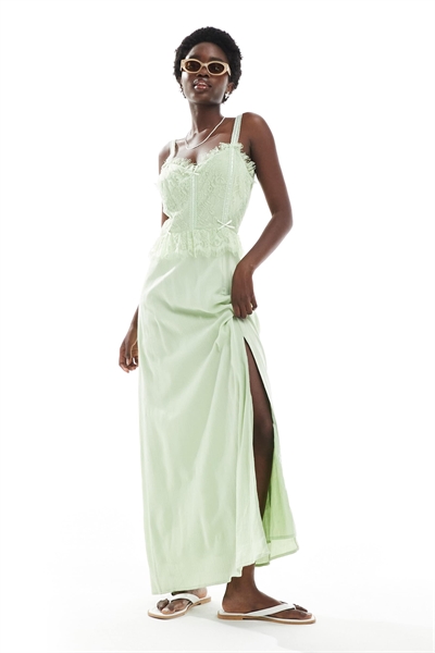 Платье-корсет макси из марли с отделкой лентами артикул 141497297