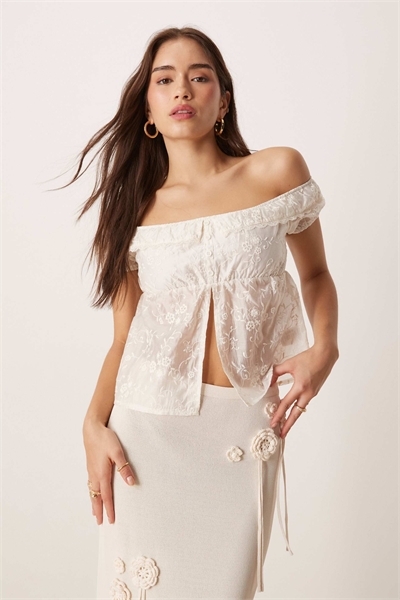 Топ с открытыми плечами и цветочным принтом из флокированной ткани Shogo артикул 146143397