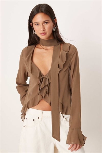 Прозрачная блузка с рюшами на груди артикул 144073210