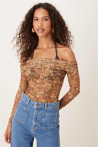 Топ с кружевом и открытыми плечами и длинными рукавами от Nanila артикул 149955602