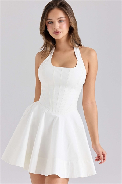Мини-платье Саши из эластичного хлопка с завязками на шее артикул 149528408