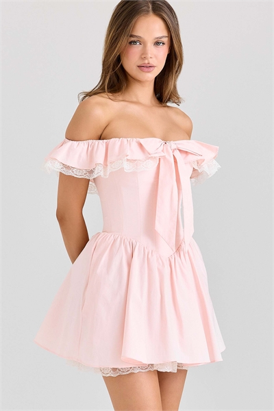 Мини-платье-корсет с открытыми плечами из эластичного розового хлопка Jaide артикул 150488275