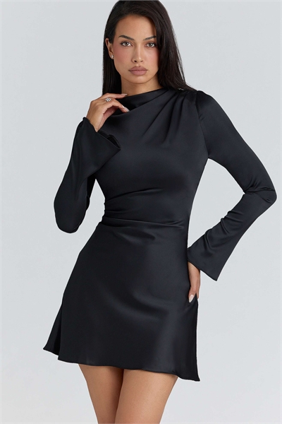 Мини-платье Lulu из черного атласа с длинными рукавами артикул 154901044