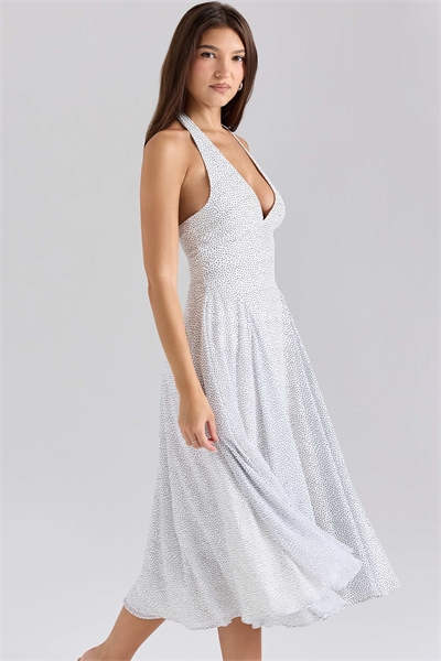 Платье-сарафан Solada из жаккардового шелка с рукавами-крылышками в горошек артикул 149383239