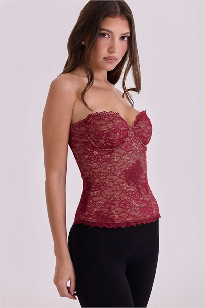 Топ-корсет без бретелек с винным кружевом от Yara артикул 155774571