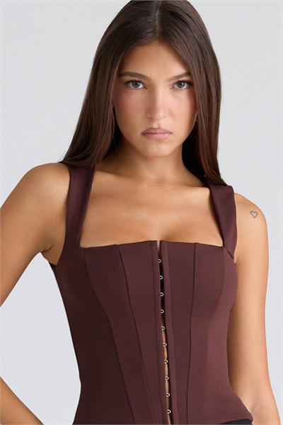 Корсет-топ «балконет» цвета шоколада с облегающим кроем артикул 151560893