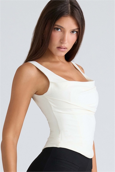 Топ-корсет цвета слоновой кости с драпированным вырезом артикул 151560829