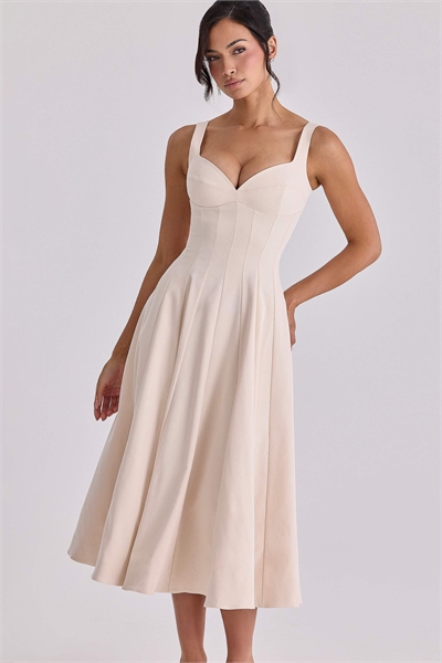 Винтажное платье средней длины Carlotta из твила цвета слоновой кости артикул 155808841