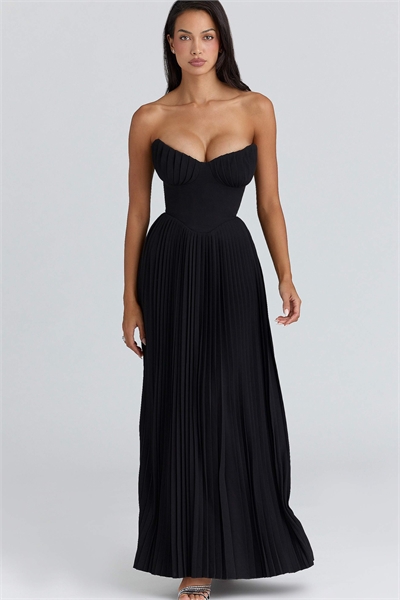 Платье-макси из черного жоржета с плиссировкой от Marcella артикул 155774572