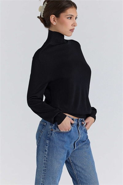 Свитер с высоким воротником из черного шелка и шерсти от Angel артикул 155116230