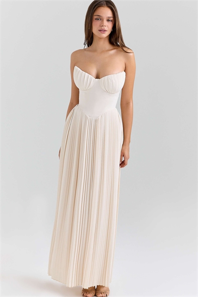 Макси-платье Marcella из плиссированного жоржета цвета слоновой кости артикул 150704856
