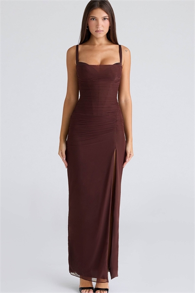 Макси-платье Lini из эластичной сетки бордового цвета артикул 151908143
