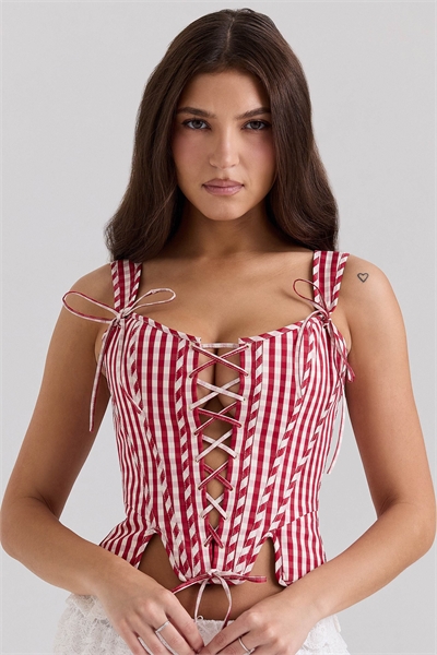 Корсетная блузка Callie из красного хлопка в клетку артикул 152796366