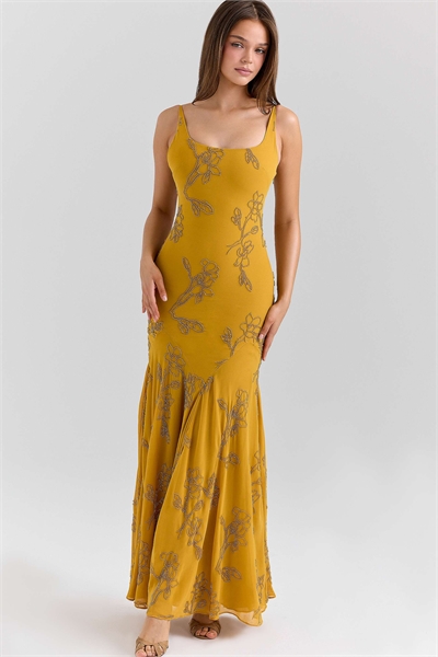 Макси-платье Rosalia с золотыми украшениями, расшитое вручную бисером артикул 151462828