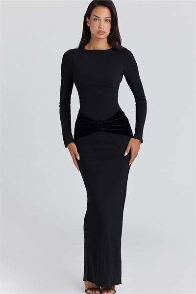 Макси-платье Athena из крепового джерси черного цвета с длинными рукавами артикул 154853753