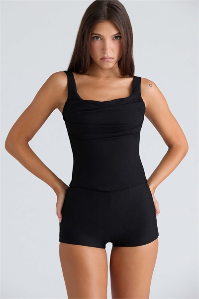 Черный топ-корсет с драпированным вырезом артикул 151560950