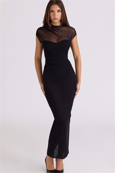 Макси-платье Orelia из чёрной драпированной сетки артикул 153817172