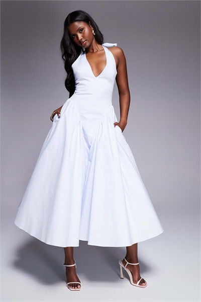 Платье-миди из хлопкового твила с завязками на шее от Marilyn артикул 147861559