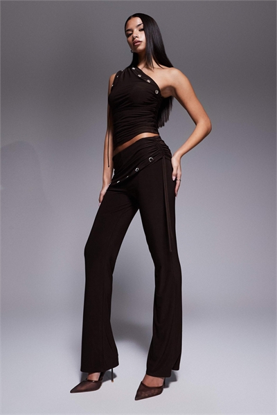 Эксклюзивные брюки с двухслойным, облегающим поясом со сборками, отворачивающимся вниз и ажурной отделкой co-ord артикул 151522754