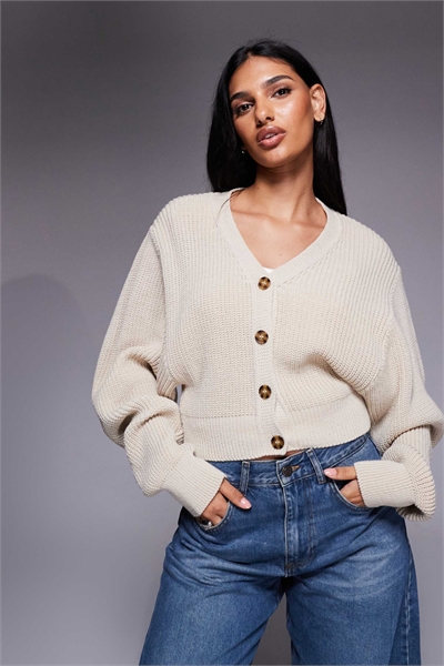 Эксклюзивный кардиган с V-образным вырезом, застежкой на пуговицы спереди и рукавами-балонами артикул 153717004